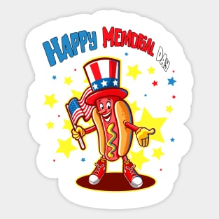 Happy Memorial Day Hot Dog American Flag Patriotic Summer USA Funny Sticker